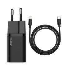 Комплект адаптер Baseus 20W + USB-C to Lightning Cable Super Silicone Series (Black)