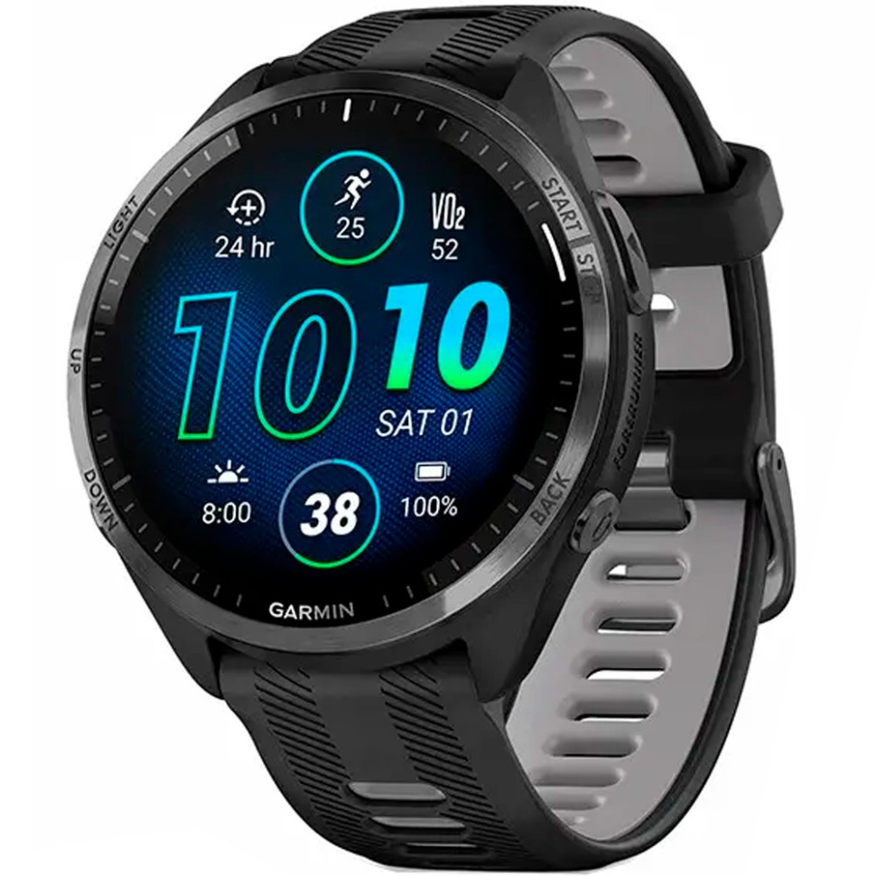 Garmin Forerunner 965 Carbon Gray DLC Titanium Bezel, Black Case, Black/Powder Gray Silicone Band (010-02809-00/10)