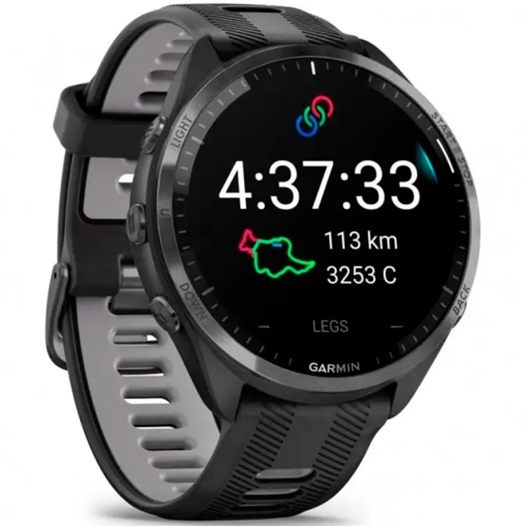 Garmin Forerunner 965 Carbon Gray DLC Titanium Bezel, Black Case, Black/Powder Gray Silicone Band (010-02809-00/10)