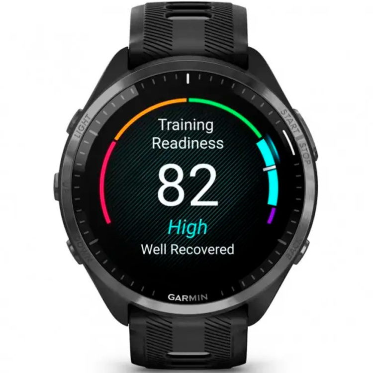 Garmin Forerunner 965 Carbon Gray DLC Titanium Bezel, Black Case, Black/Powder Gray Silicone Band (010-02809-00/10)