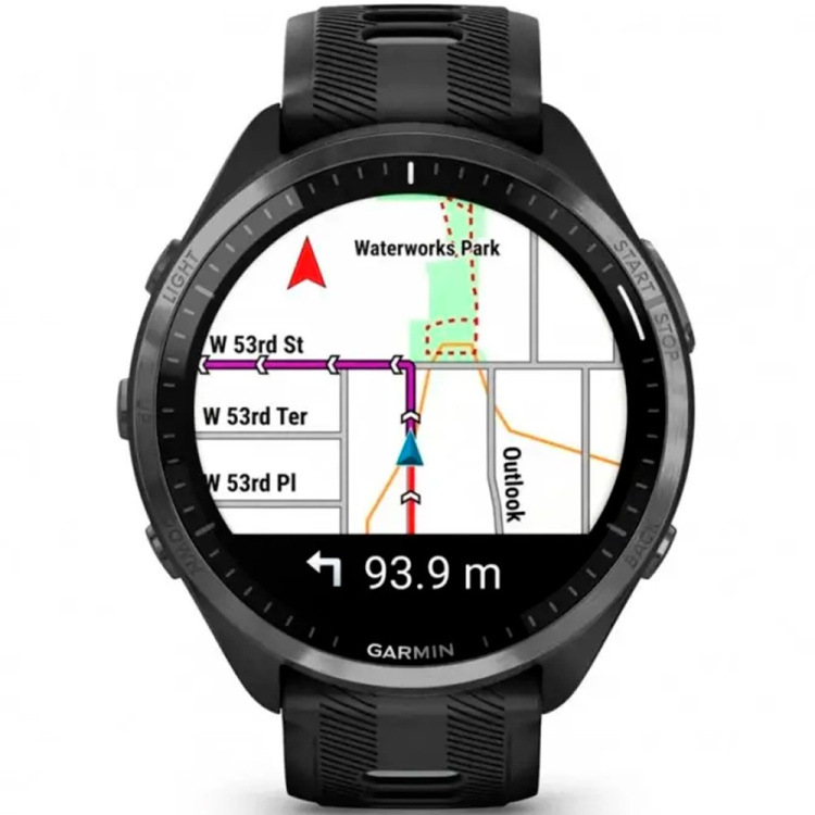 Garmin Forerunner 965 Carbon Gray DLC Titanium Bezel, Black Case, Black/Powder Gray Silicone Band (010-02809-00/10)