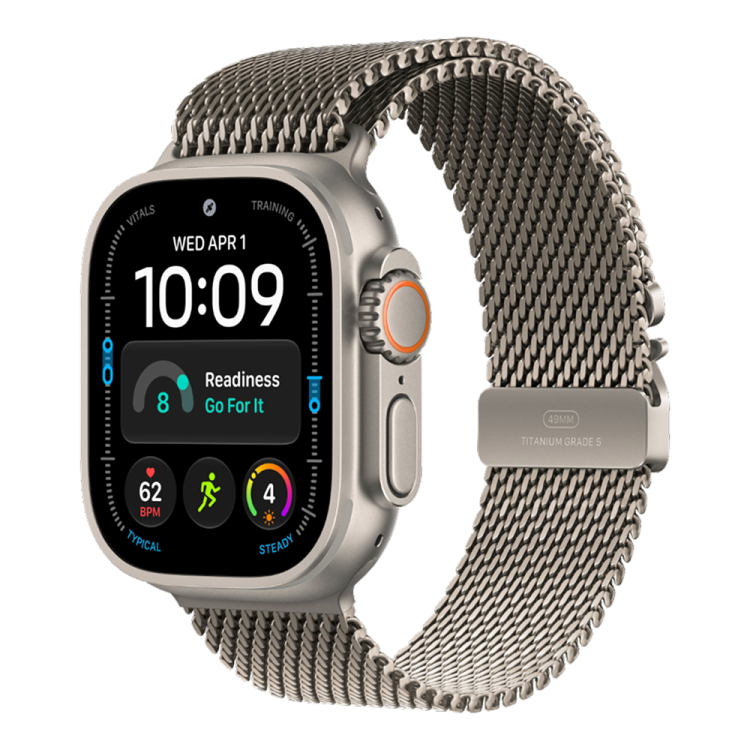 Apple Watch Ultra 4 GPS + LTE, 49mm Natural Titanium Case with Natural Titanium Milanese Loop - L