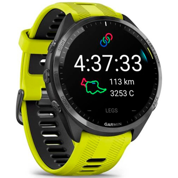 Garmin Forerunner 965 Carbon Gray DLC Titanium Bezel with Black Case and Amp Yellow/Black Silicone Band (010-02809-02/12)