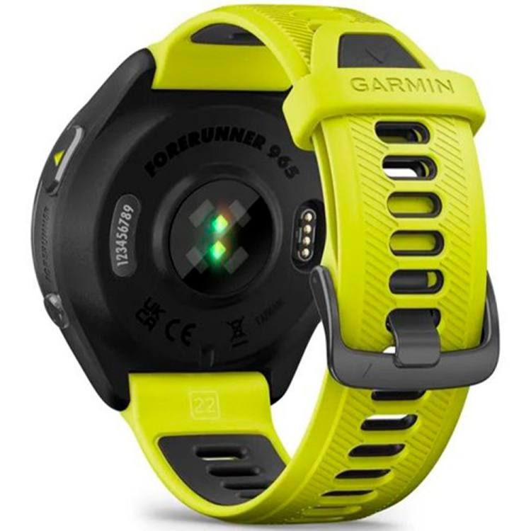 Garmin Forerunner 965 Carbon Gray DLC Titanium Bezel with Black Case and Amp Yellow/Black Silicone Band (010-02809-02/12)