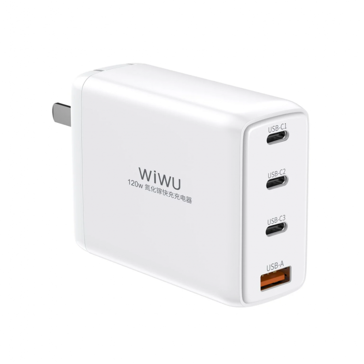 Адаптер WIWU 4in1 Mini GaN Charger Series 3xType-C+USB 120W (White)