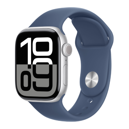 Apple Watch Series 10 GPS 42mm Silver Aluminium Case with Denim Sport Band - M/L (MWWC3)
