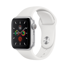 Apple Watch Series 5 GPS, 44mm Silver Aluminum Case with White Sport Band (MWVD2)