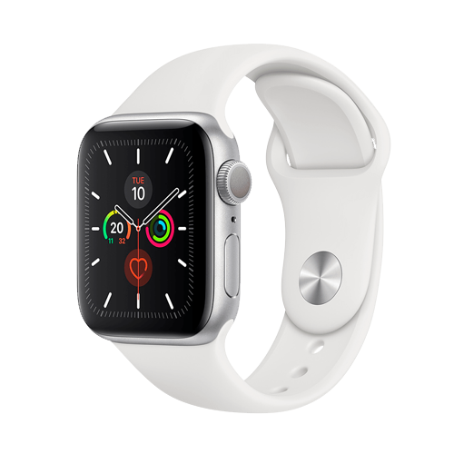 Apple Watch Series 5 GPS, 44mm Silver Aluminum Case with White Sport Band (MWVD2)