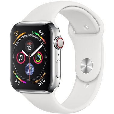 Apple Watch Series 4 44mm GPS+LTE Stainless Steel Case with White Sport Band (MTV22) бу