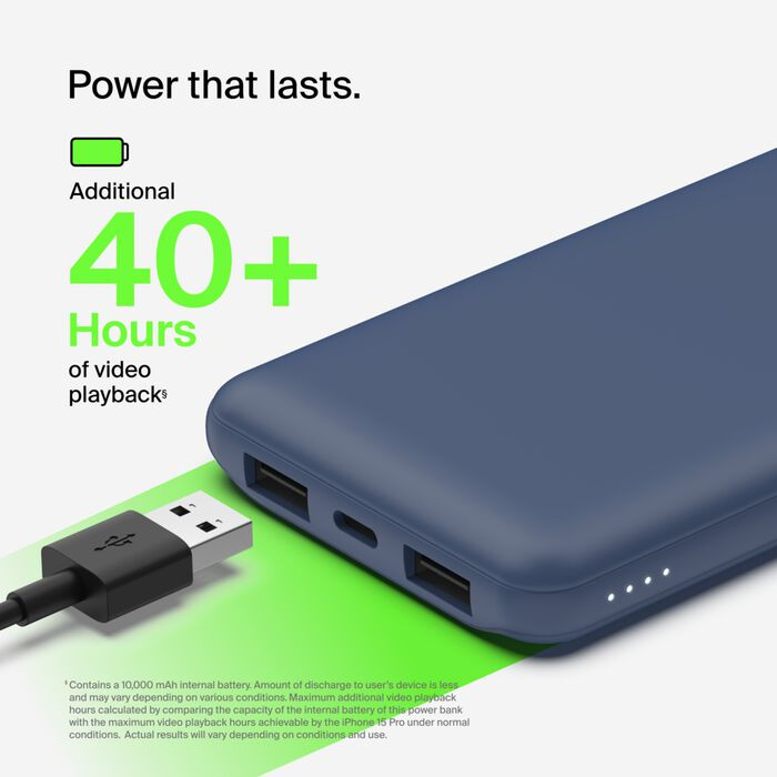 Зарядний пристрій Power Bank Belkin 10000mAh, 15W Dual USB-A, USB-C (Blue) (BPB011BTBL)