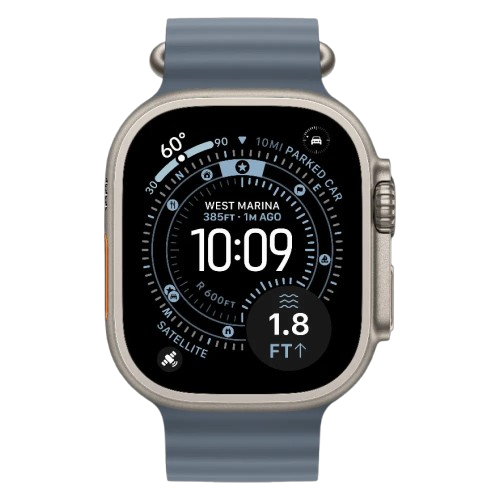 Apple Watch Ultra 4 GPS + LTE, 49mm Natural Titanium Case with Anchor Blue Ocean Band