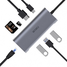 Адаптер WIWU Alpha 8in1 USB-C to 3xUSB3.0+HDMI+RJ45+USB-C+SD/Micro SD (Grey)