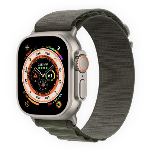 Apple Watch Ultra 49mm Titanium Case with Green Alpine Loop Large (MQFP3) бу