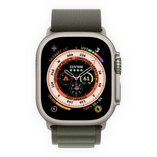 Apple Watch Ultra 49mm Titanium Case with Green Alpine Loop Large (MQFP3) бу
