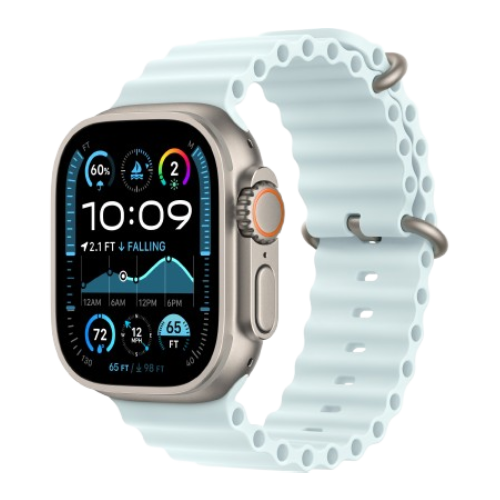 Apple Watch Ultra 2 49mm Natural Titanium Case with Ice Blue Ocean Band 2024 (MYT03/ MXTF3)