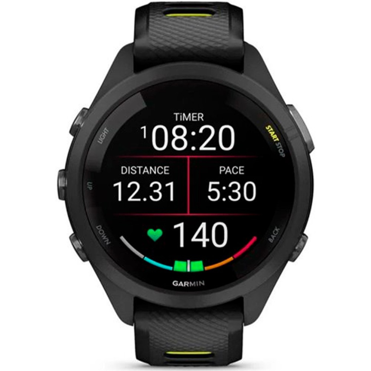 Garmin Forerunner 265S Black Bezel and Case with Black/Amp Yellow Silicone Band (010-02810-03/13)