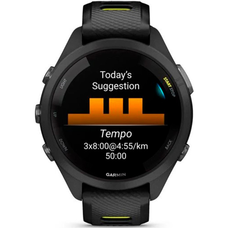 Garmin Forerunner 265S Black Bezel and Case with Black/Amp Yellow Silicone Band (010-02810-03/13)