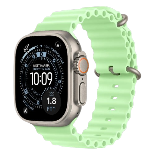 Apple Watch Ultra 4 GPS + LTE, 49mm Natural Titanium Case with Neon Green Ocean Band
