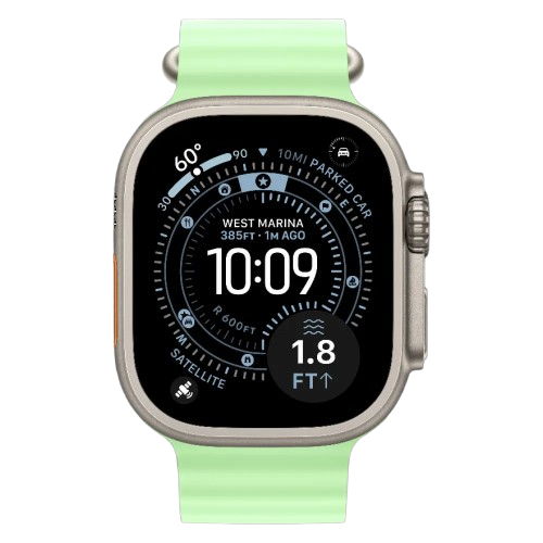 Apple Watch Ultra 4 GPS + LTE, 49mm Natural Titanium Case with Neon Green Ocean Band