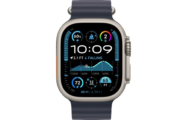 Apple Watch Ultra 2 49mm Natural Titanium Case with Navy Ocean Band 2024 (MX4D3)