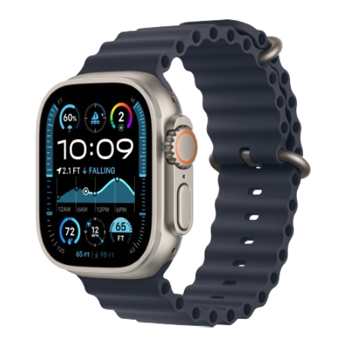 Apple Watch Ultra 2 49mm Natural Titanium Case with Navy Ocean Band 2024 (MX4D3)