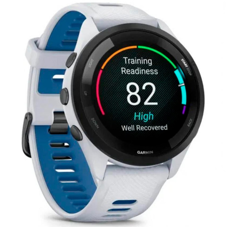 Garmin Forerunner 265 Black Bezel with Whitestone Case and Whitestone/Tidal Blue Silicone Band (010-02810-01/11)