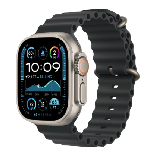 Apple Watch Ultra 2 49mm Natural Titanium Case with Black Ocean Band 2024 (MYT03/ MXTL3)