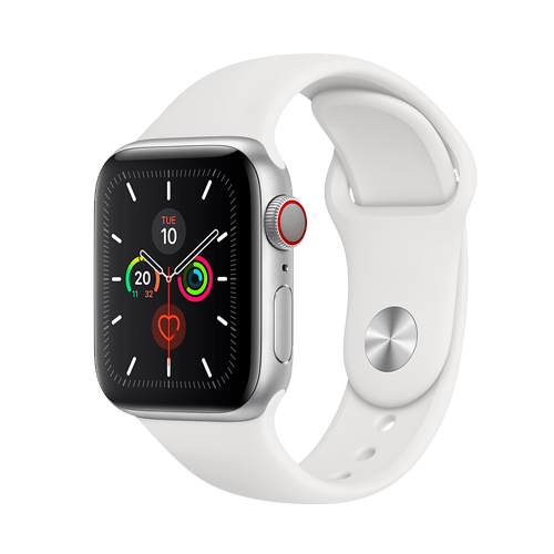 Apple Watch Series 5 44mm Silver GPS + Cellular Aluminium Case with White Sport Band (MWVY2)
