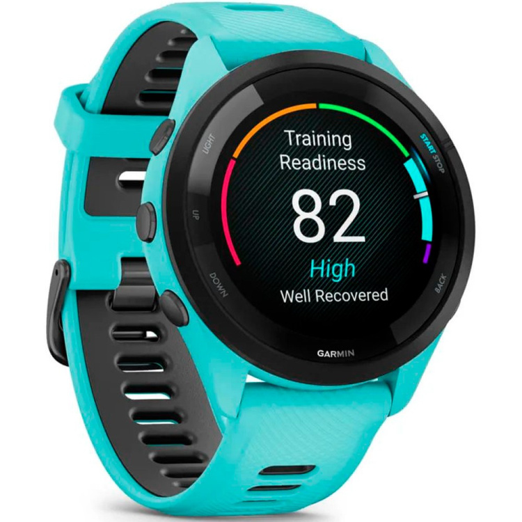 Garmin Forerunner 265 Black Bezel with Aqua Case and Aqua/Black Silicone Band (010-02810-02/12)