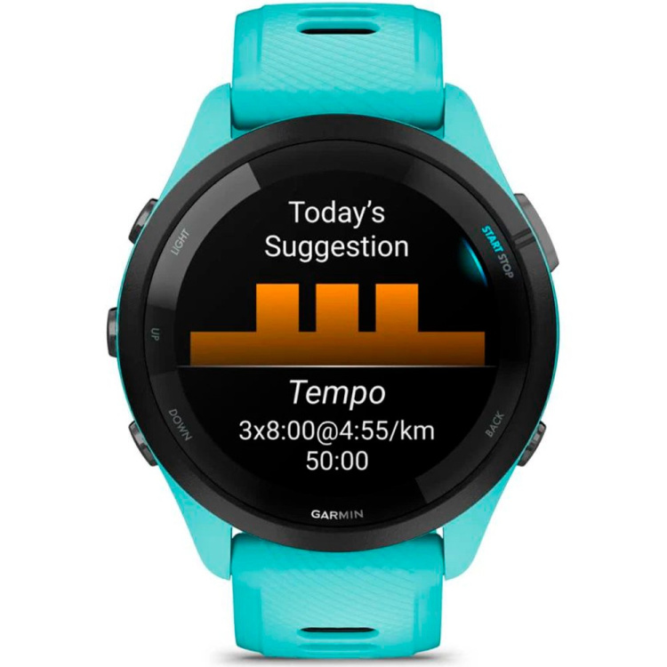 Garmin Forerunner 265 Black Bezel with Aqua Case and Aqua/Black Silicone Band (010-02810-02/12)