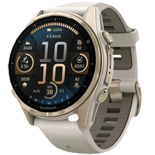 Garmin Fenix 8 43mm AMOLED Sapphire Soft Gold with Fog Gray/Dark Sandstone Silicone Band (010-02903-10/11)