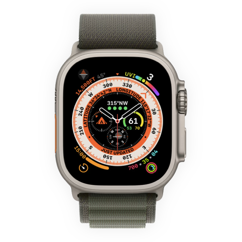 Apple Watch Ultra 49mm Titanium Case with Green Alpine Loop Medium (MQFN3) бу