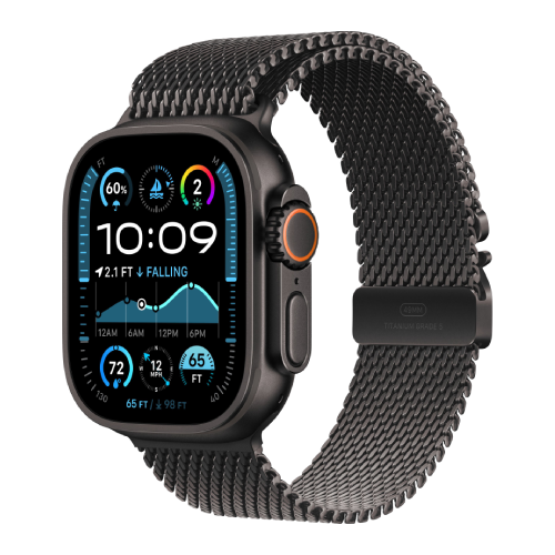 Apple Watch Ultra 2 49mm Black Titanium Case with Black Titanium Milanese Loop (Medium) 2024 (MX5U3)
