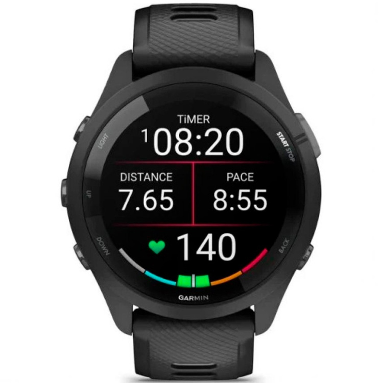 Garmin Forerunner 265 Black Bezel and Case with Black/Powder Gray Silicone Band (010-02810-00/10)