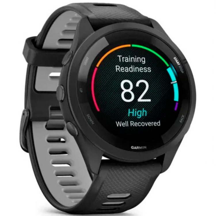 Garmin Forerunner 265 Black Bezel and Case with Black/Powder Gray Silicone Band (010-02810-00/10)