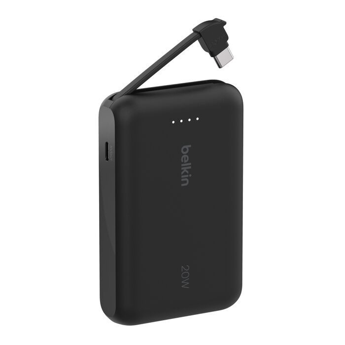 Зарядний пристрій Power Bank Belkin 10000мАh, 20W, вбудований кабель USB-C (Black) (BPB021HQBK)