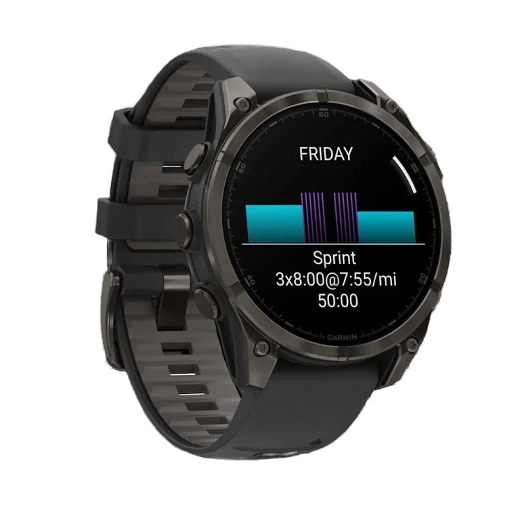 Garmin Fenix 8 47mm AMOLED Sapphire Carbon Gray DLC Titanium with Black/Pebble Gray Silicone Band (010-02904-20/21)