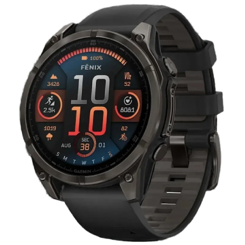 Garmin Fenix 8 47mm AMOLED Sapphire Carbon Gray DLC Titanium with Black/Pebble Gray Silicone Band (010-02904-20/21)
