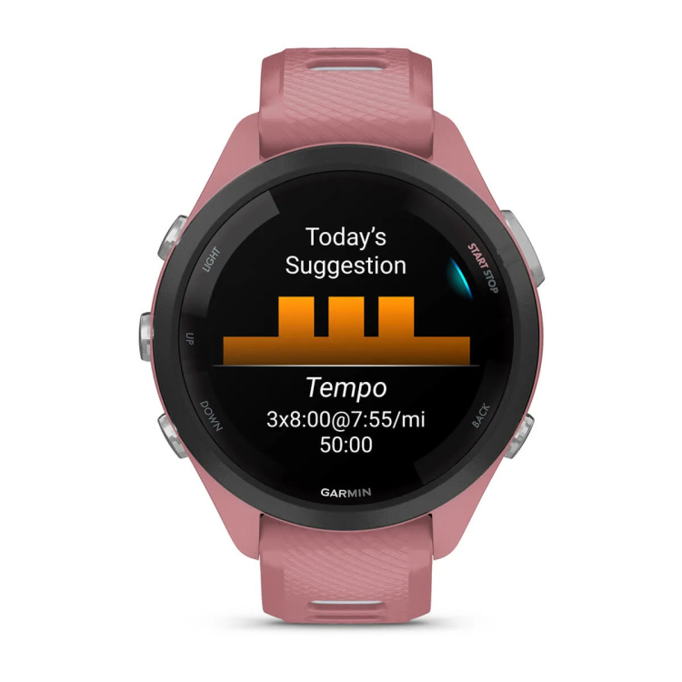 Garmin Forerunner 265S Black Bezel with Light Pink Case and Light Pink/Whitestone Silicone Band (010-02810-05/15)