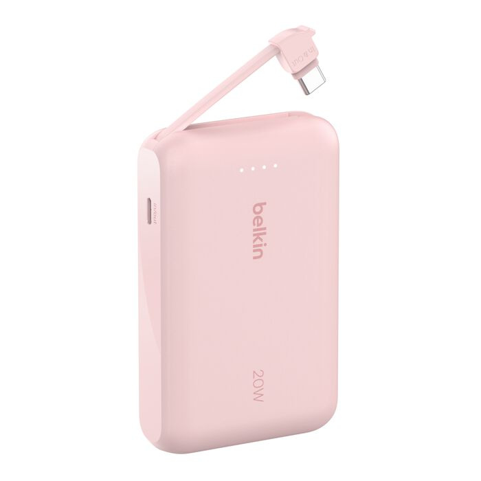 Зарядное устройство Power Bank Belkin 10000мАh, 20W, встроенный кабель USB-C (Pink) (BPB021HQPK)