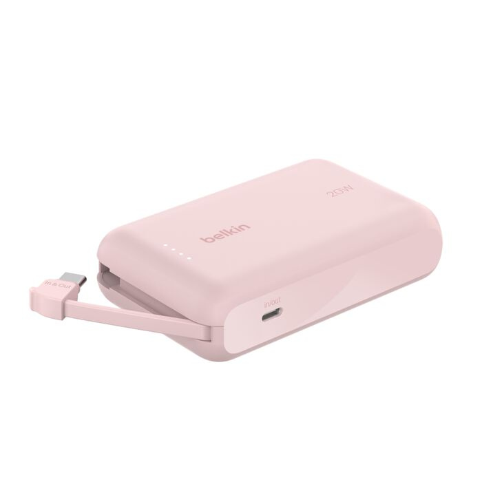 Зарядное устройство Power Bank Belkin 10000мАh, 20W, встроенный кабель USB-C (Pink) (BPB021HQPK)