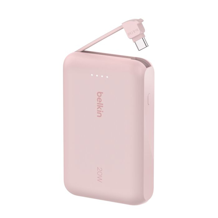 Зарядное устройство Power Bank Belkin 10000мАh, 20W, встроенный кабель USB-C (Pink) (BPB021HQPK)
