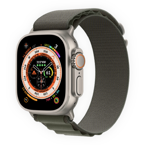 Apple Watch Ultra 49mm Titanium Case with Green Alpine Loop Large (MQFP3)