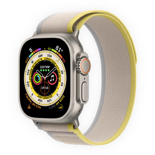 Apple Watch Ultra 49mm Titanium Case with Yellow/Beige Trail Loop M/L (MQFU3)