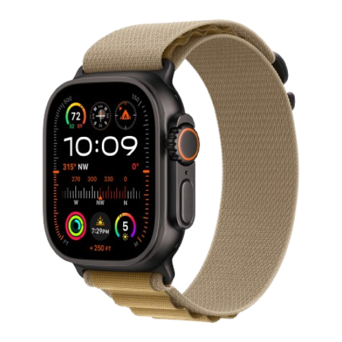 Apple Watch Ultra 2 49mm Black Titanium Case with Tan Alpine Loop (Medium) 2024 (MYTF3/ MYQ13)