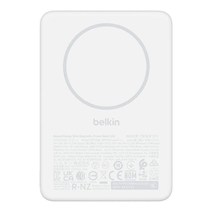 Зарядний пристрій Power Bank Belkin 10000мАh, 20W/Qi2 7.5W, Slim Magnetic (White) (BPD015HQWH) Зарядний пристрій Power Bank Belkin 10000мАh, 20W/Qi2 7.5W, Slim Magnetic (White) (BPD015HQWH)