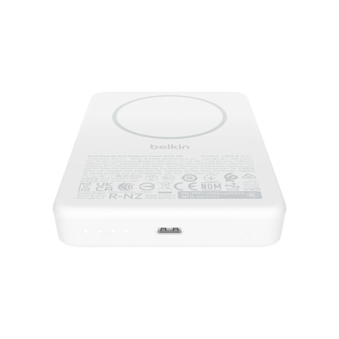 Зарядний пристрій Power Bank Belkin 10000мАh, 20W/Qi2 7.5W, Slim Magnetic (White) (BPD015HQWH)