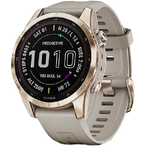 Garmin Fenix 7S Sapphire Solar Cream Gold Titanium with Light Sand Band (010-02539-20)