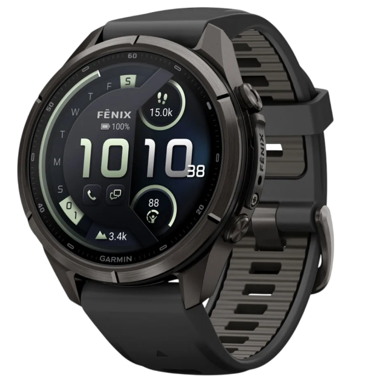 Garmin Fenix 9 Pro 43mm LTE AMOLED Sapphire Carbon Gray DLC Titanium with Black/Pebble Gray Silicone Band (010-04335-10/11) 