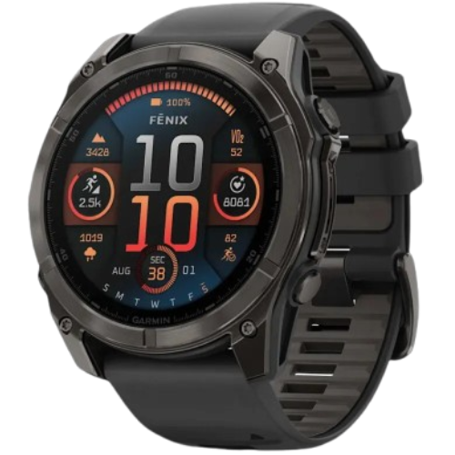 Garmin Fenix 8 51mm AMOLED Sapphire Carbon Gray DLC Titanium with Black/Pebble Gray Silicone Band (010-02905-20/21)